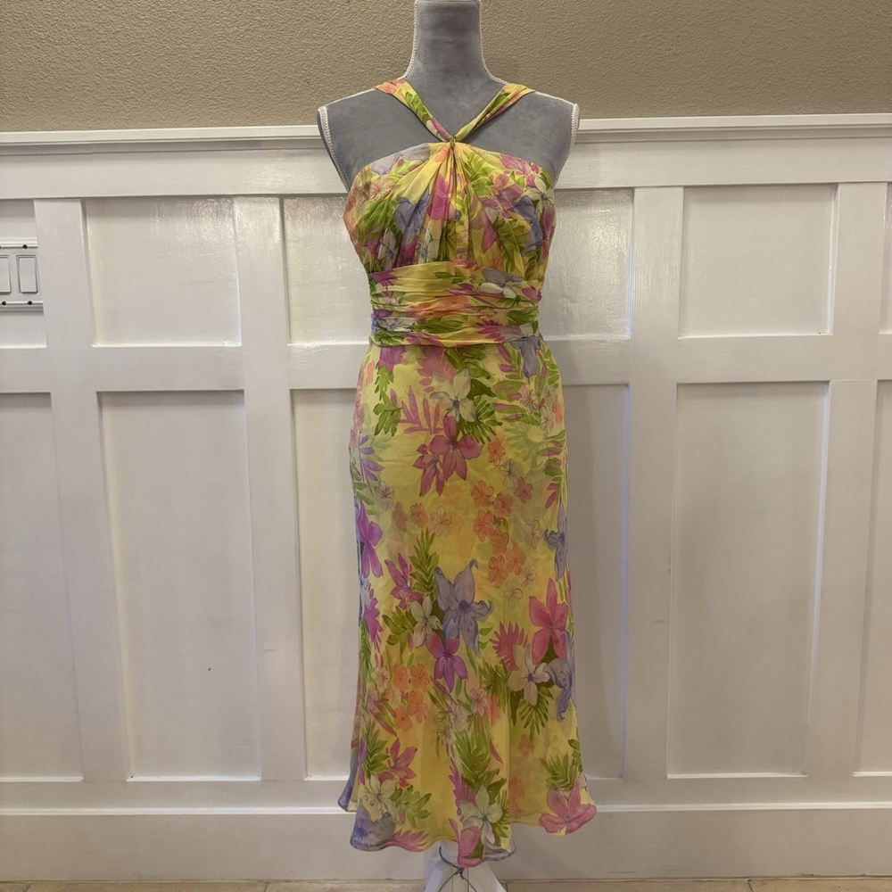 NWT Anne Klein Vintage 100% Silk Midi Dress Size:8 Designer Floral Double Layers - Picture 2 of 16